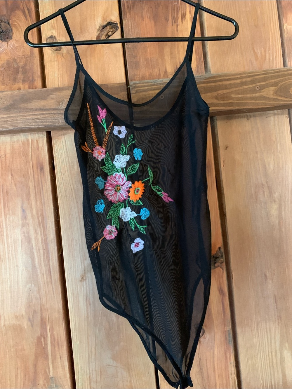 Sheer Black Floral Embroidered Bodysuit